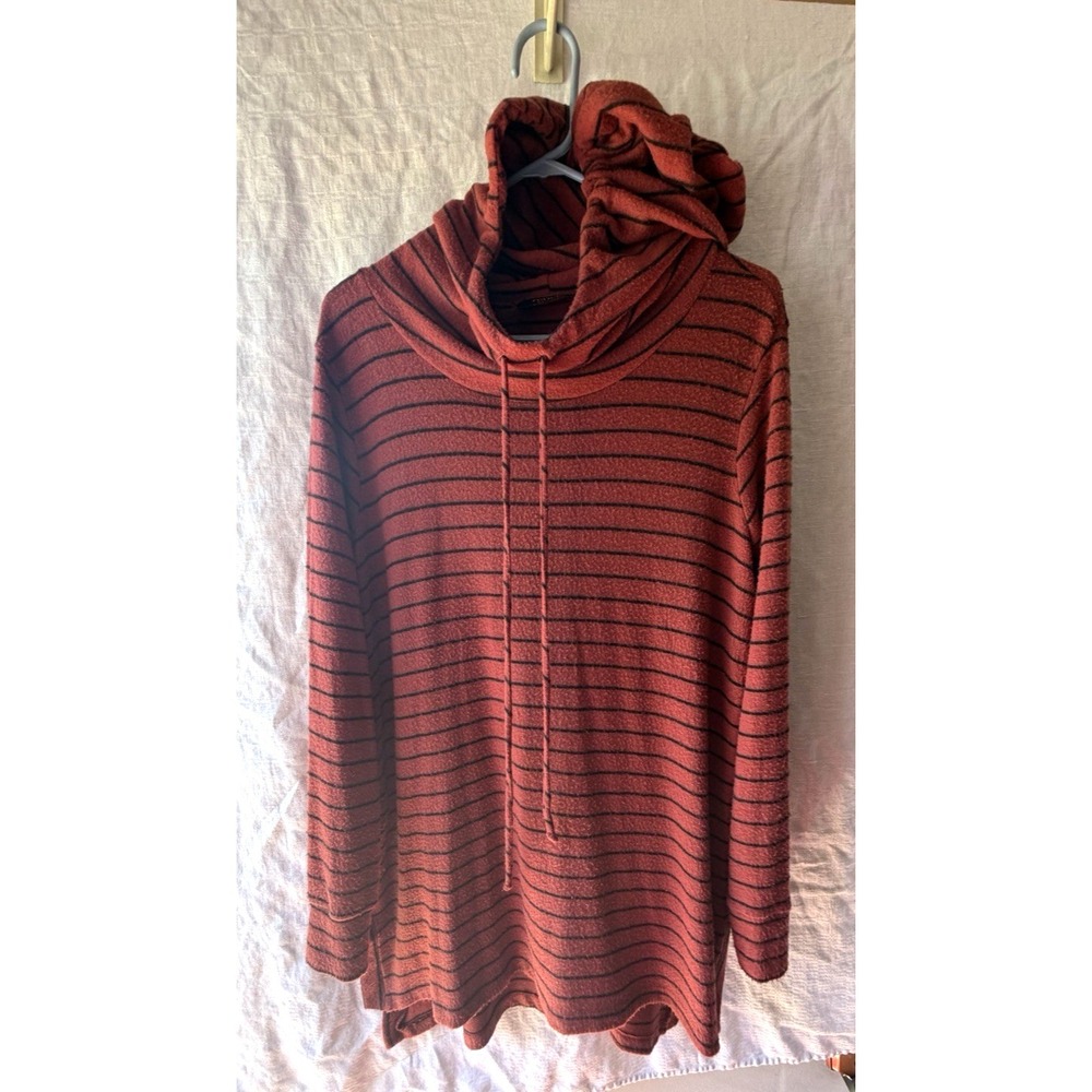 ReneeC‎ Cowl Neck Shirt Hoodie Oversized Top Size Large Striped USA Made Tunic